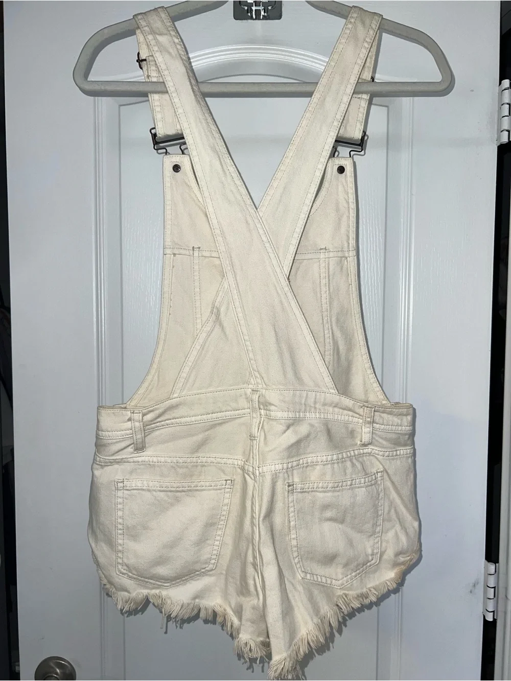 Free People White/Cream Denim Short Overalls